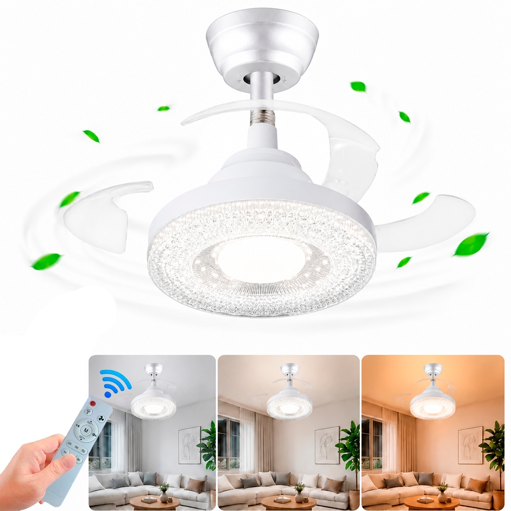 Ventilador Lâmpada De Teto LED Silencioso C/ Controle Remoto 3 Hélices Bivolt Lâmpada de ventilador E27 120W
