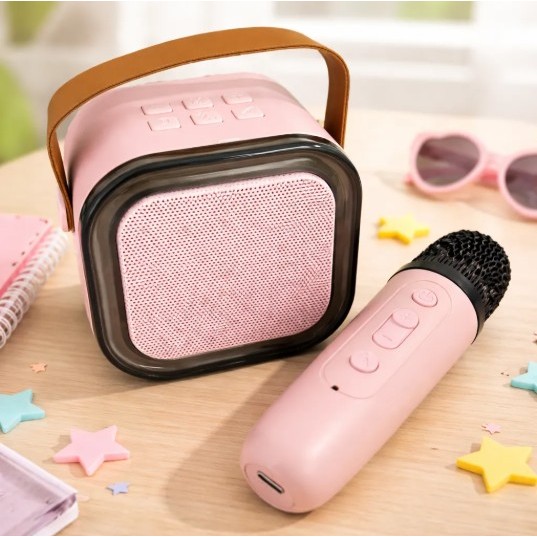 Caixa De Som Com 1 Microfone Karaokê Portátil Infantil Bluetooth  Luz RGB