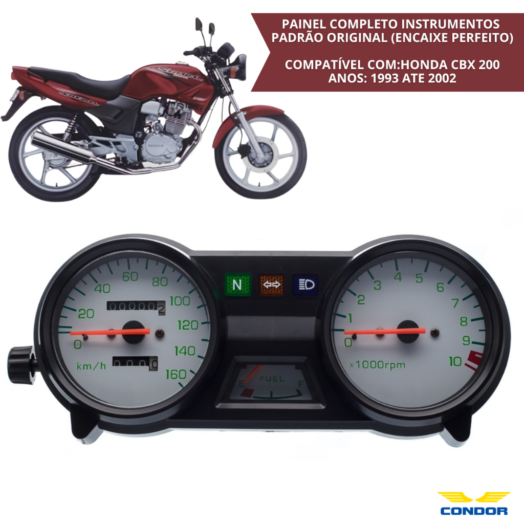 Painel Completo CBX 200 Strada Instrumentos Velocímetro Conta Giro Hodômetro Compatível Honda CBX 200 Qualidade Condor