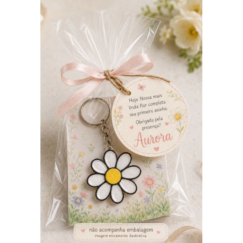 kit Margarida Chaveiro Personalizado | Lembrancinha Jardim Encantado Menina | Margarida | Flor | Aniversário Infantil