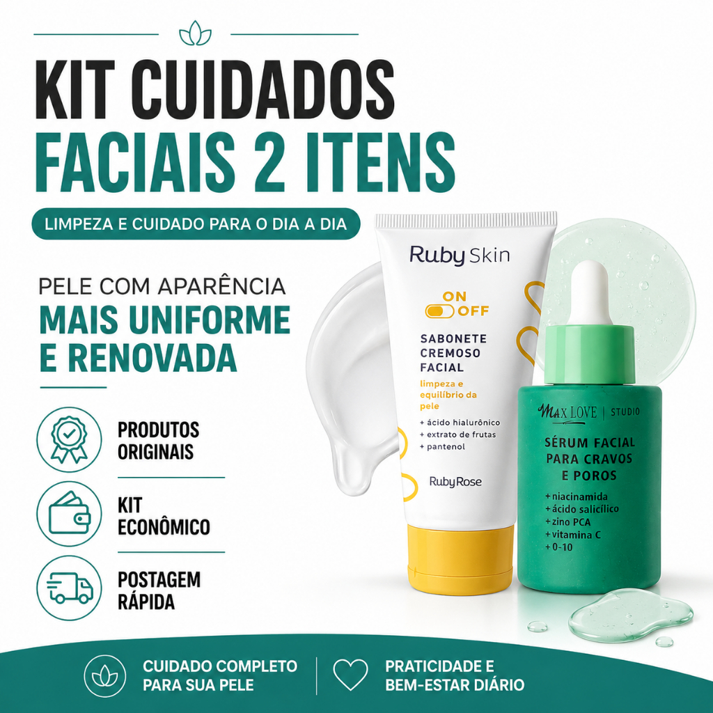 Kit 2 Un Sérum Facial Max Love Cravos e Poros + Sabonete Ruby
