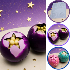 1~5 Forma para chocolate bwb com silicone (3 partes) 9452 - Esfera com Estrela 50mm 60g (CHOCO)