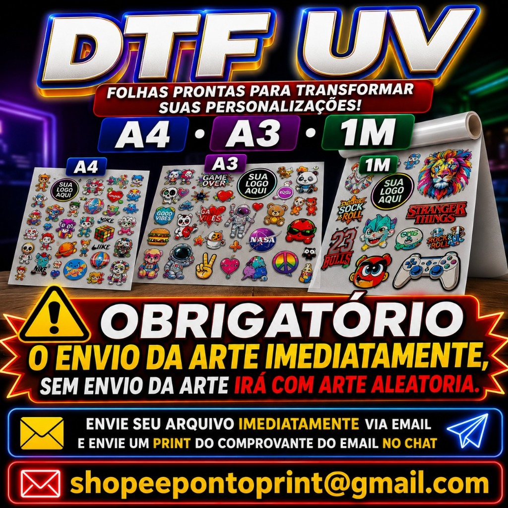 Adesivo DTF UV | Alta Qualidade | Com Verniz | Pronto para Aplicar