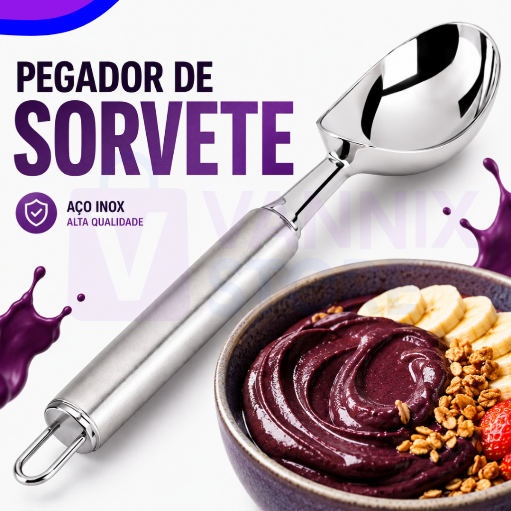 Colher Pegador de Sorvete e Açaí Aço Inox 19,5cm Profissional Alta Resistência Premium