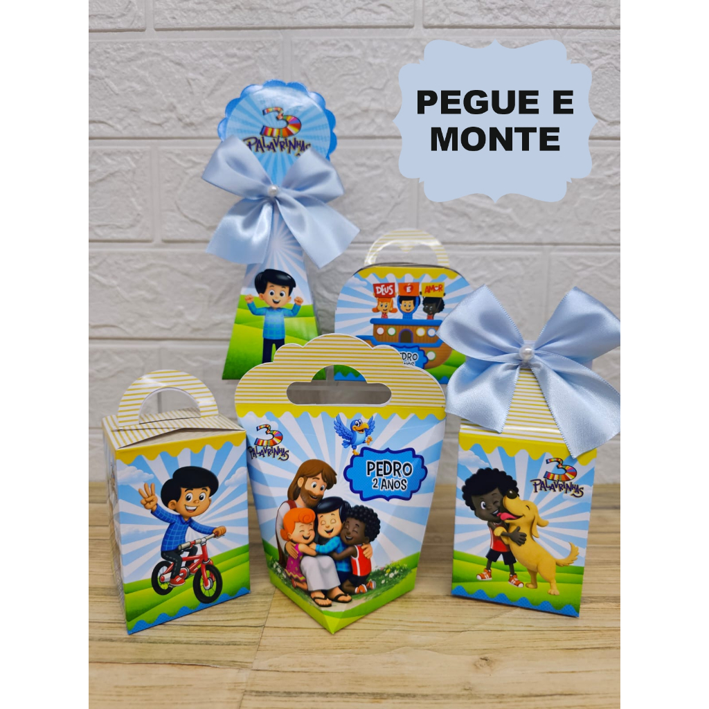 Kit Caixinhas Personalizadas 3 PALAVRINHAS AZUL (PEGUE E MONTE) Lembrancinhas Festa Infantil 3 PALAVRINHAS AZUL