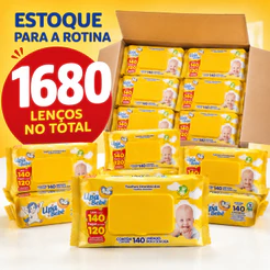 Kit 1680 Lenços Umedecidos Bebê Upa Caixa 12 Pacotes 140 Un Cada Toalha Suave Extra