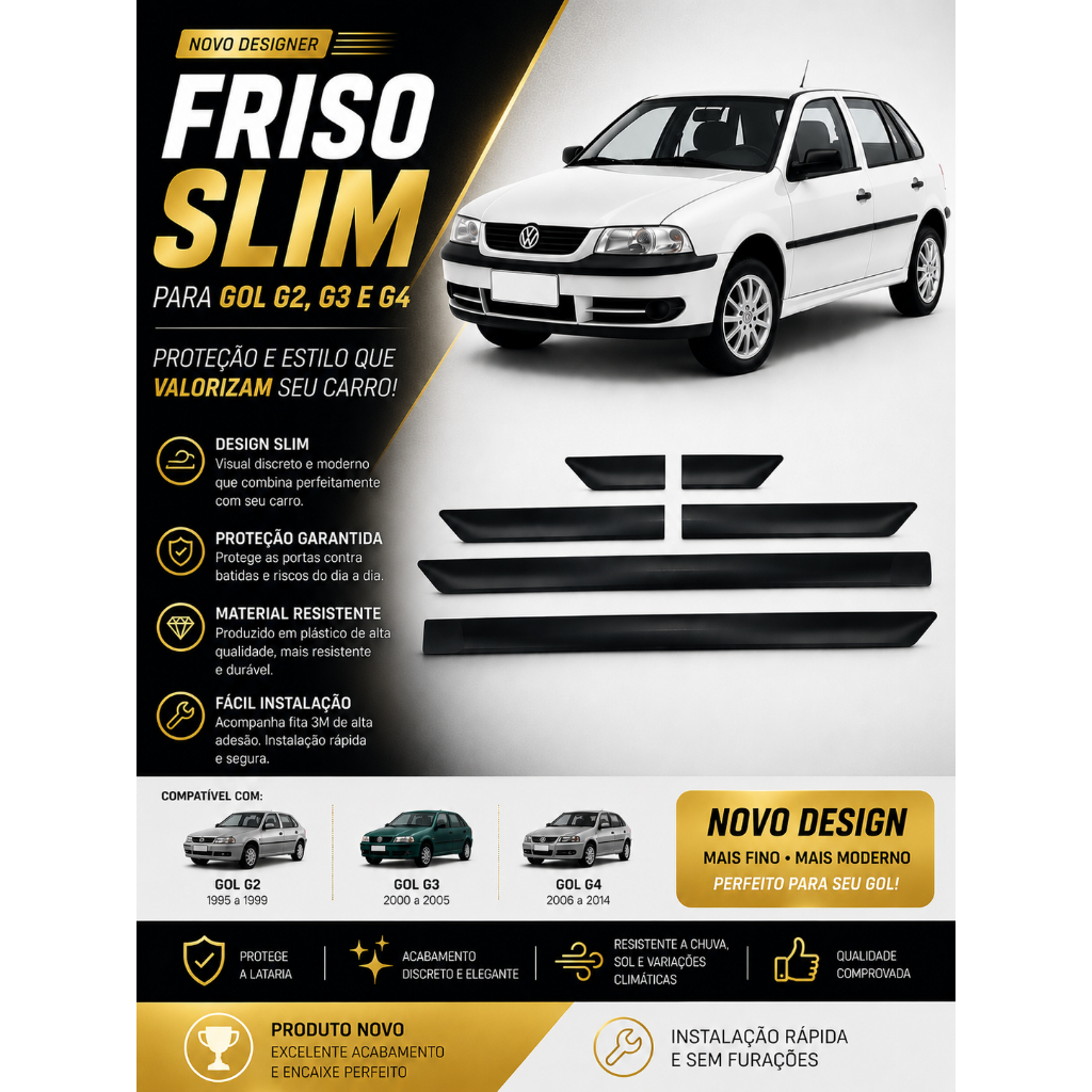 friso de porta slim gol g2 g3 e g4 com 6 peças
