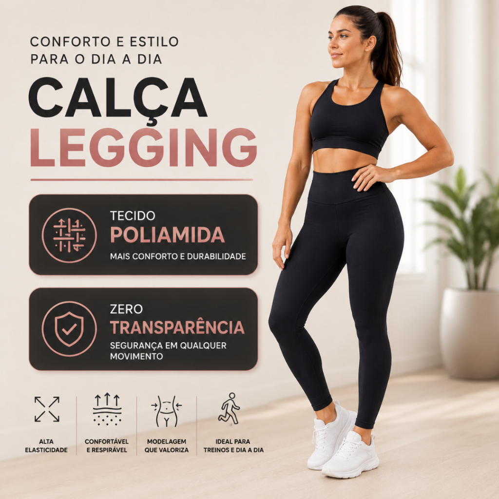 Calça Legging Feminina Poliamida Zero Transparência Academia Treino Dia a Dia