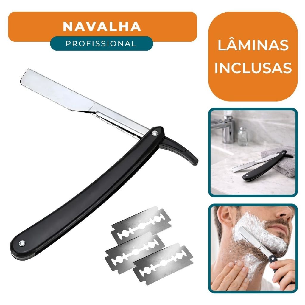 Navalha Navalhete Profissional Barbeiro Com Lâminas Aço Inox Acabamento Barba Sobrancelha