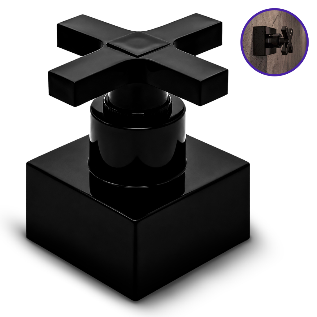 Acabamento para Registro de Gaveta Deca 1.1/2 e 1.1/4 Preto Black Quadrado ABS Cruzeta Registro 50mm