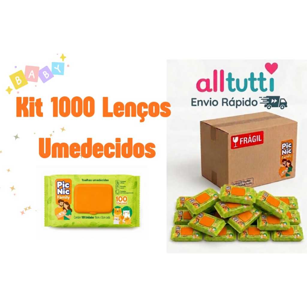 Kit 10 Pacotes Toalhas Umedecidas Pic Nic 1000 Folhas Com Tampa  Lenço Umedecido Hipoalérgico