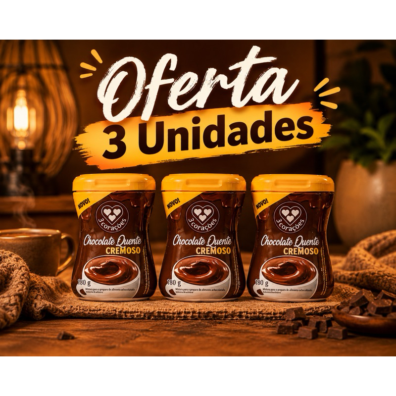 Chocolate Quente Cremoso 3 Corações Pote 180g KIT com 3