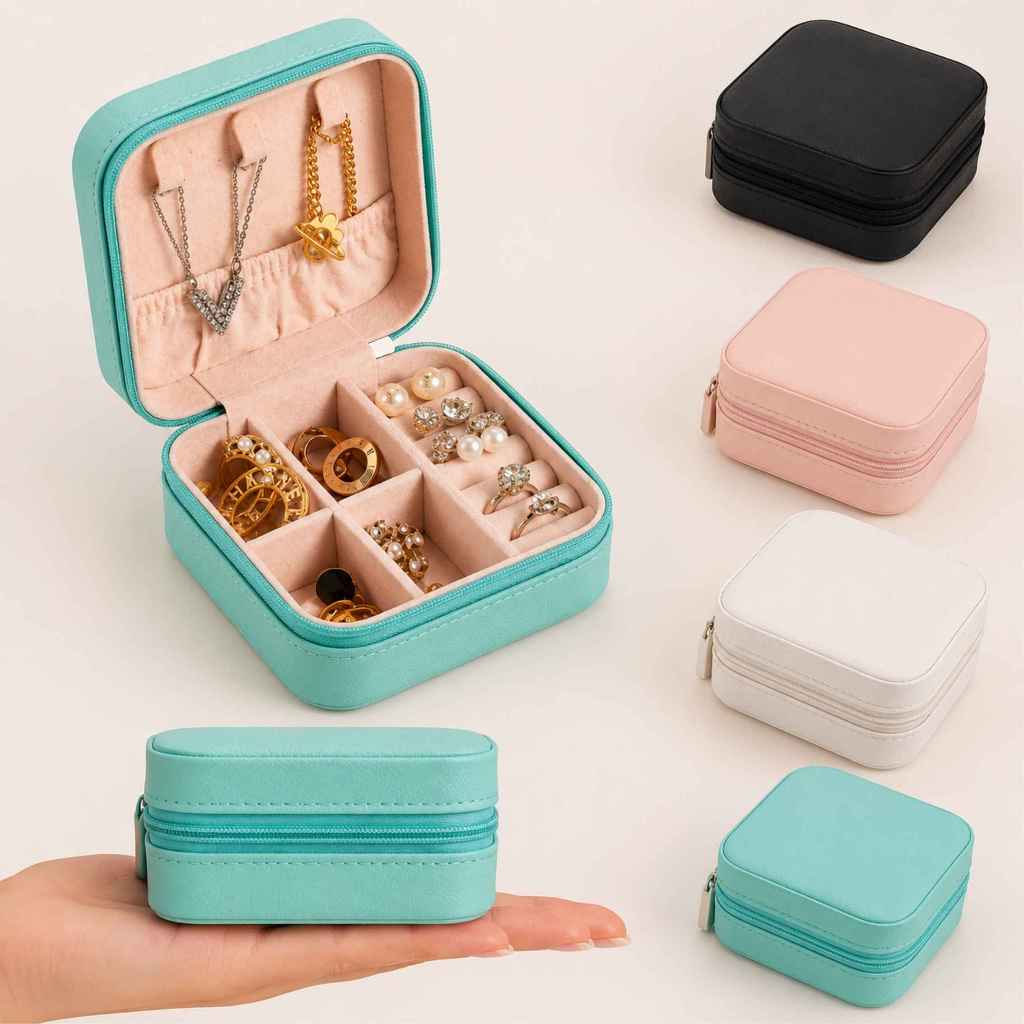 Mini porta joia compacto para bijuterias joias  viagem portátil caixa armazenamento bolsa anel colar