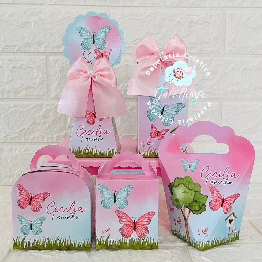 Kit Caixinhas Personalizada Jardim de Borboletas| Lembrancinhas Caixinhas para festa de aniversário - PEGUE E MONTE