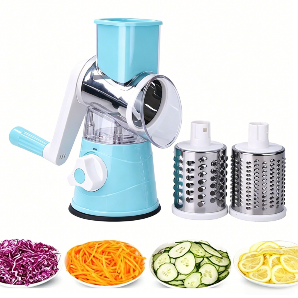 Ralador e Fatiador de Mesa Giratório, 3 Lâminas Inox Multifuncional para Legumes e Verduras U11