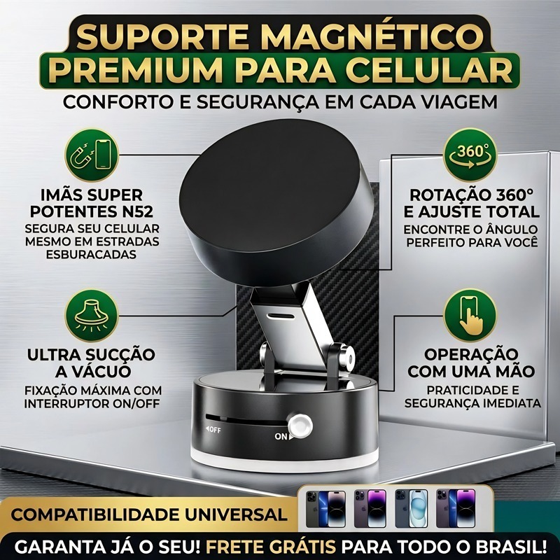 Suporte Para Celular Carro e Mesa 360º Dobrável Magnético Ventosa Dupla Face Super Fixo, Tablet e iPad HY-A02
