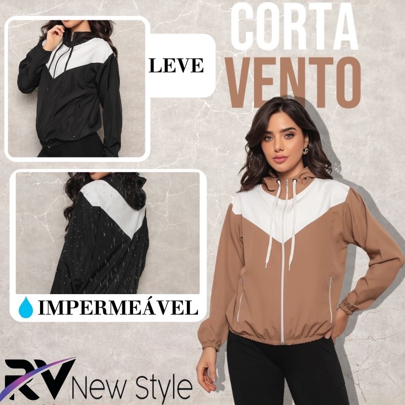 Corta Vento Feminino Impermeável com Capuz Moda Casual Esportiva Leve e Resistente à Chuva