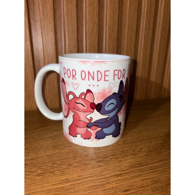 Caneca personalizada Stitch e Angel “por onde for, quero ser seu par”