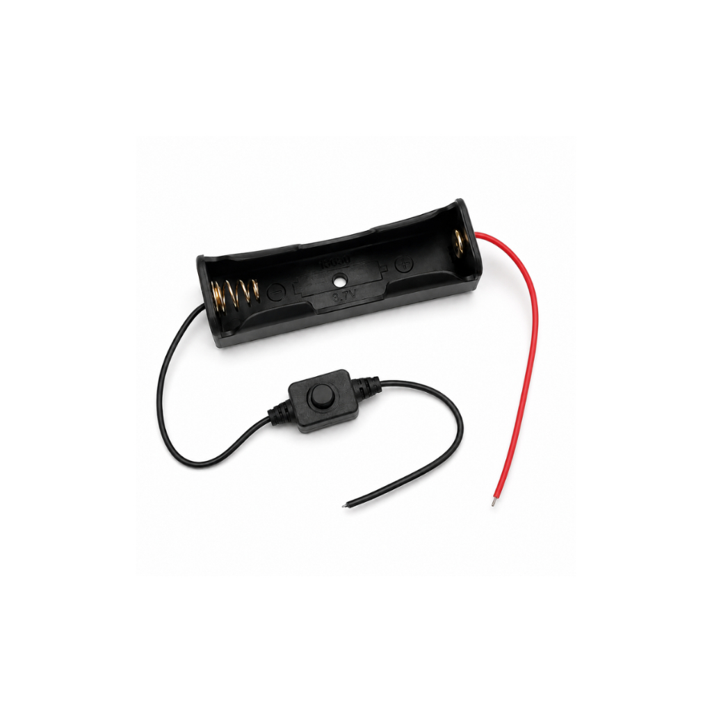 Kit 2 Suporte de bateria 18650 1 slot 3.7v lition botão liga/desliga Case Rigido - Porta Pilha pra Projetos Eletrônicos