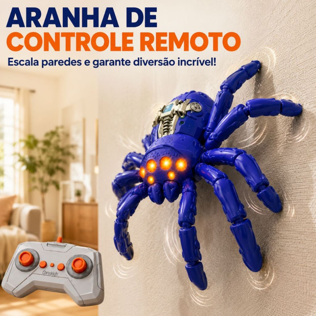 Aranha Robô Controle Remoto Parede Teto Luz Led Spider Brinquedo que Anda pela Parede Teto Luz Led Escala