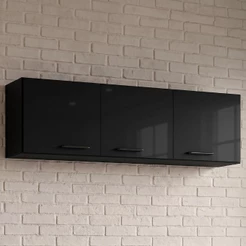Armário Aéreo de Cozinha 120cm 3 Portas Classic Preto - Poquema