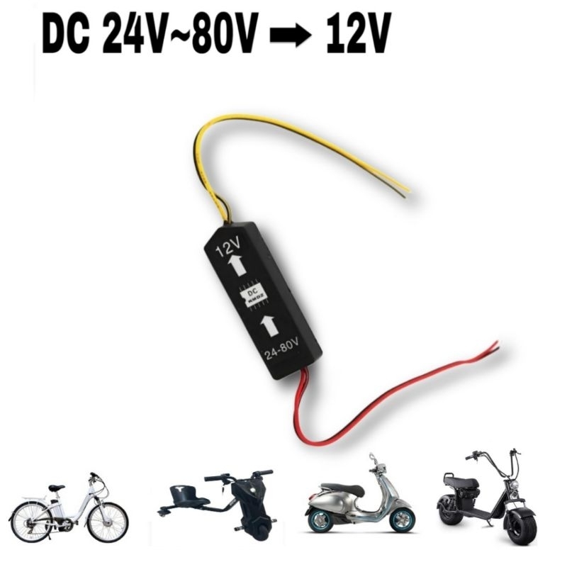 Conversor Trasformador de Tensão, Entrada 24 Á 80v, Saida 12v Para Bike, Scooter e Patinete Elétrico