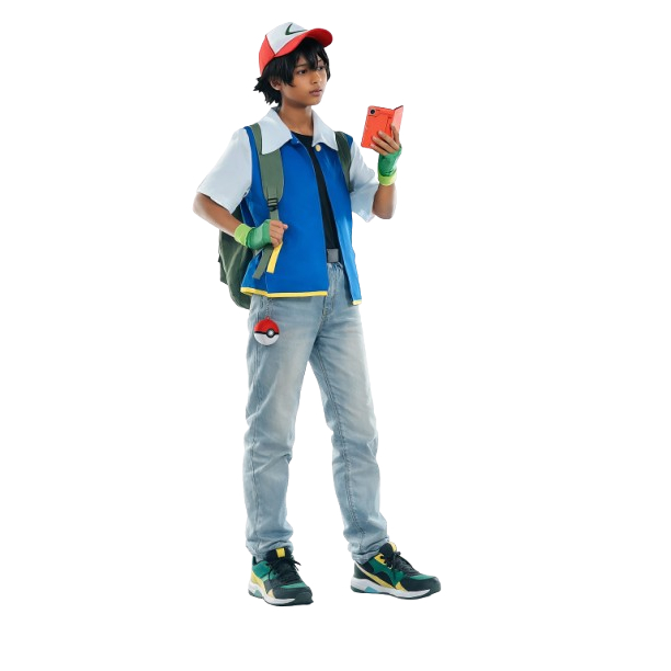 Fantasia ASH POKEMON Cosplay Colete + Luvas + Boné Pokebola de BRINDE