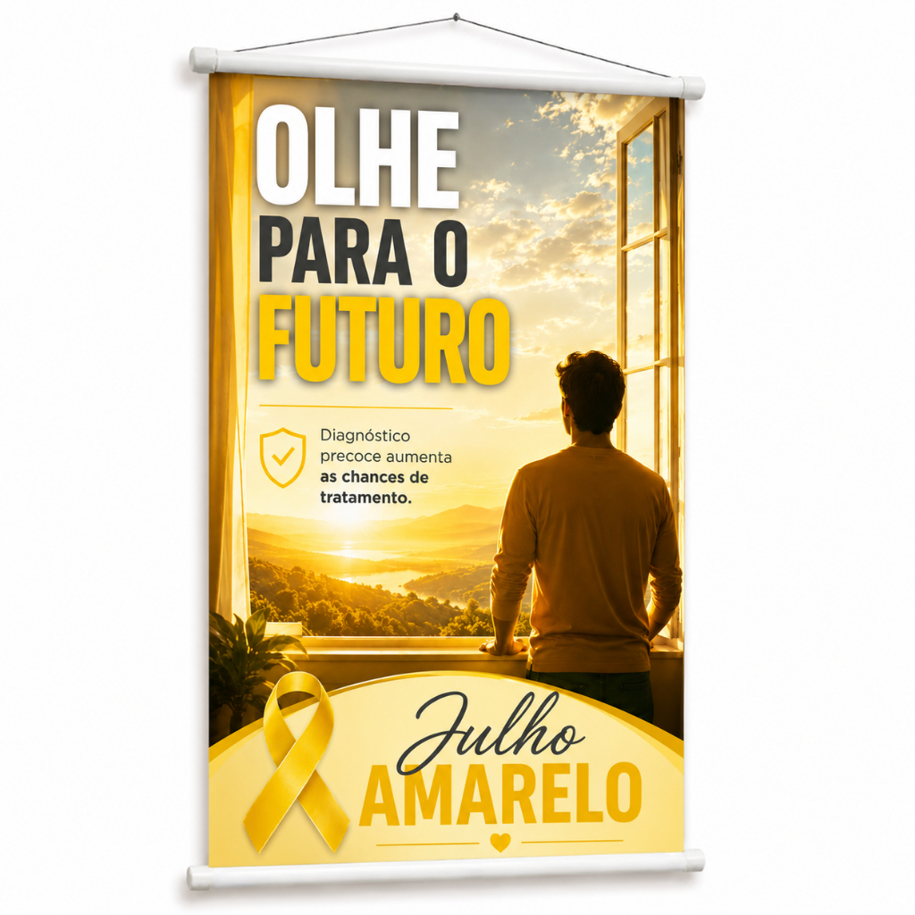 Banner Julho Amarelo Campanha Hepatites Virais Saúde produzido em lona Cartaz para hospital empresa clinica Pub1065
