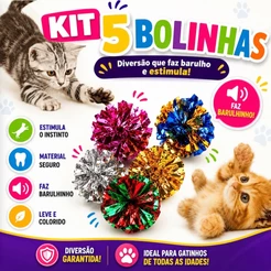 Kit 5 Bolas de Papel Coloridas Brinquedo Para Gatos Bolinhas Pets Animais de Estimação