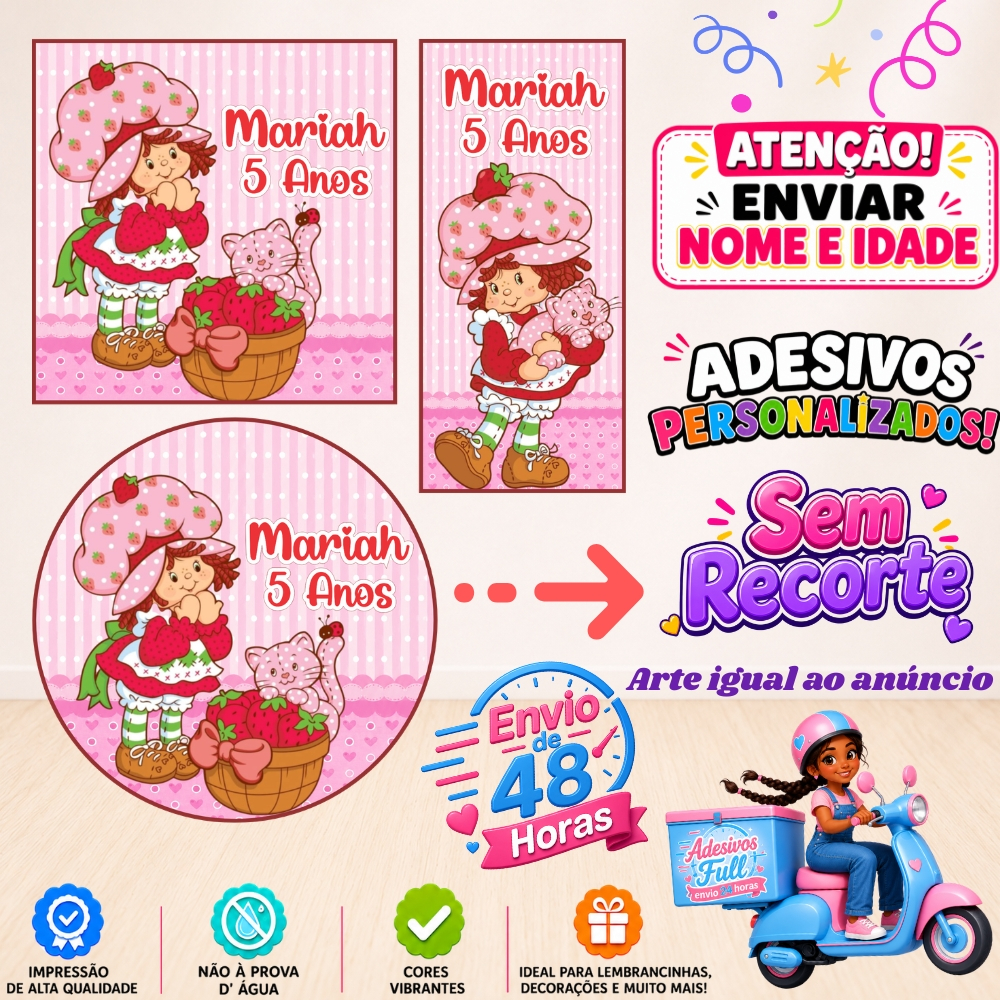 Moranguinho Anos 80 - 100/60/40 Adesivos Personalizados Lembrancinhas Festa Aniversário