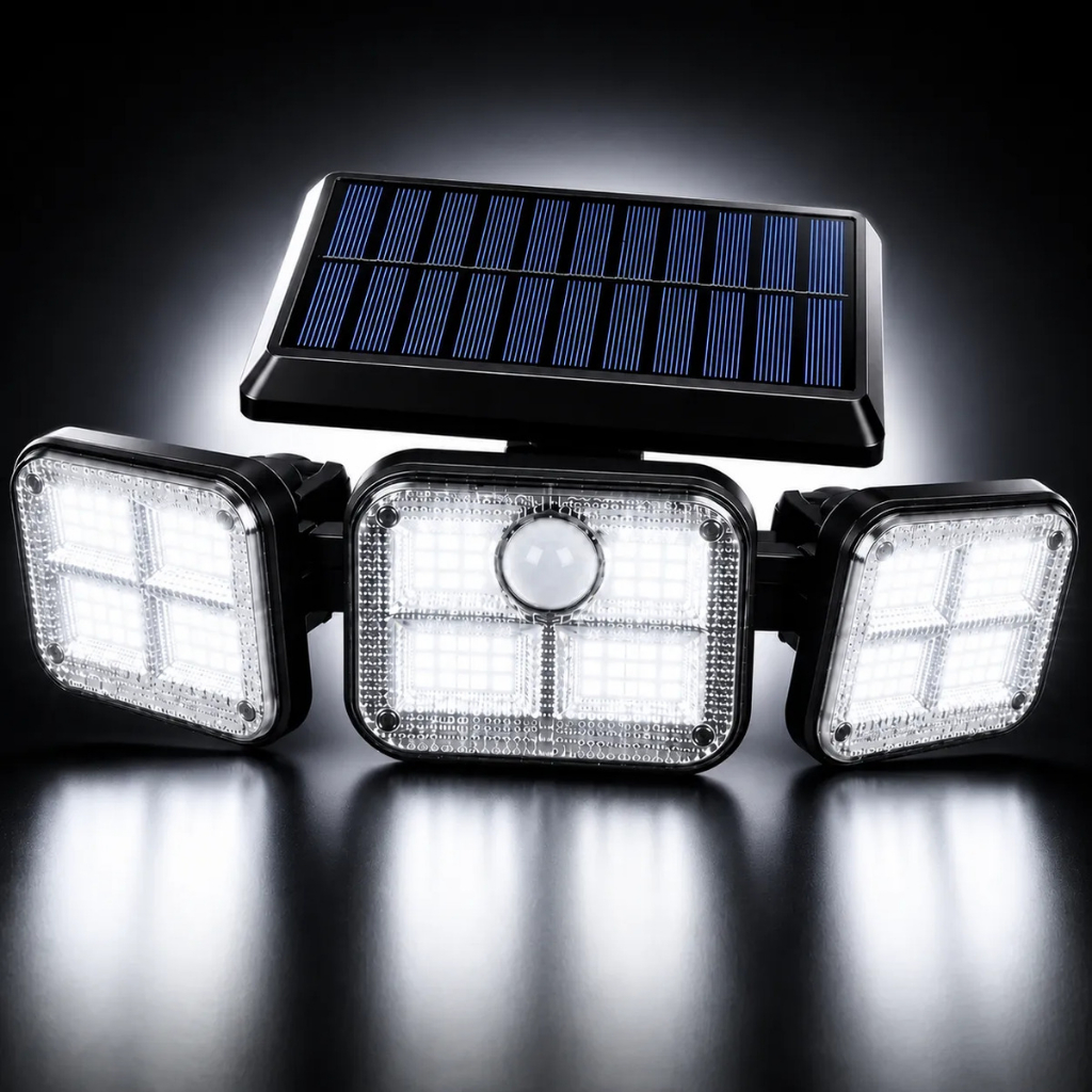 Refletor Grande De 122 Led Com Painel Solar Giratório Sensor De Movimento Parede Externa Quintal