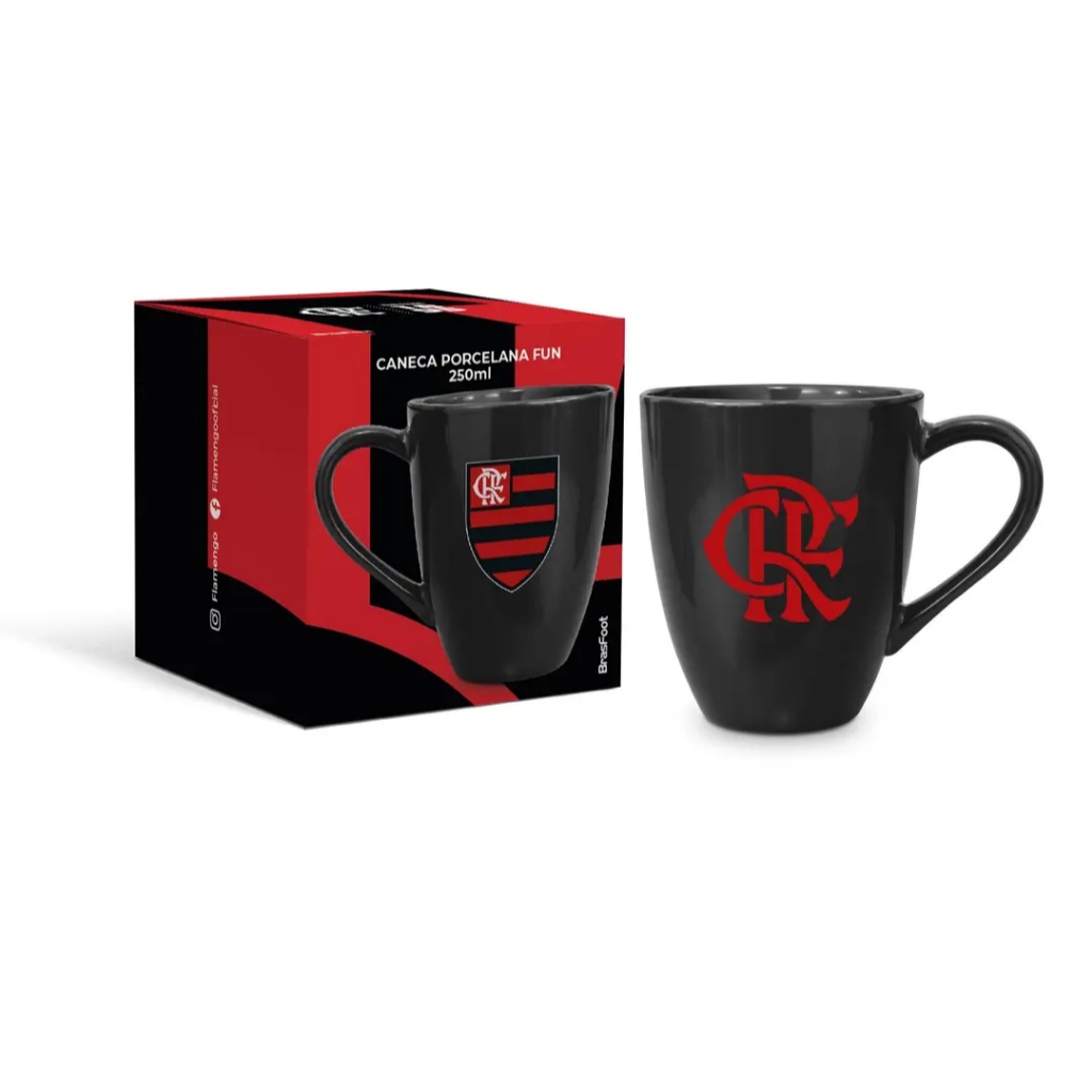 CANECA PORCELANA FAN 250ML FLAMENGO PRETA