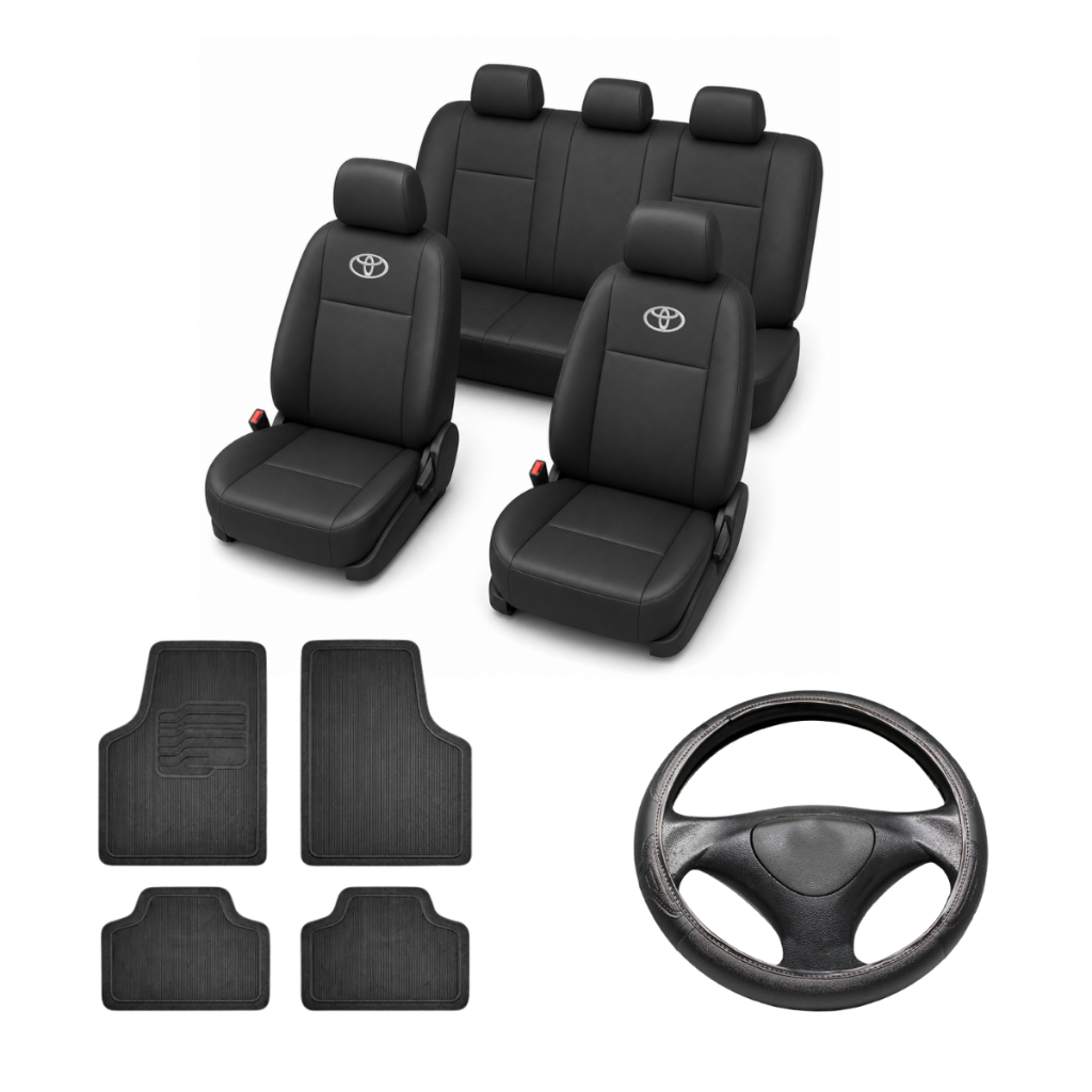 Capa Banco Couro + Tapete + Capa Volante Corolla, Corolla Cross, Hilux, Yaris, Etios, SW4