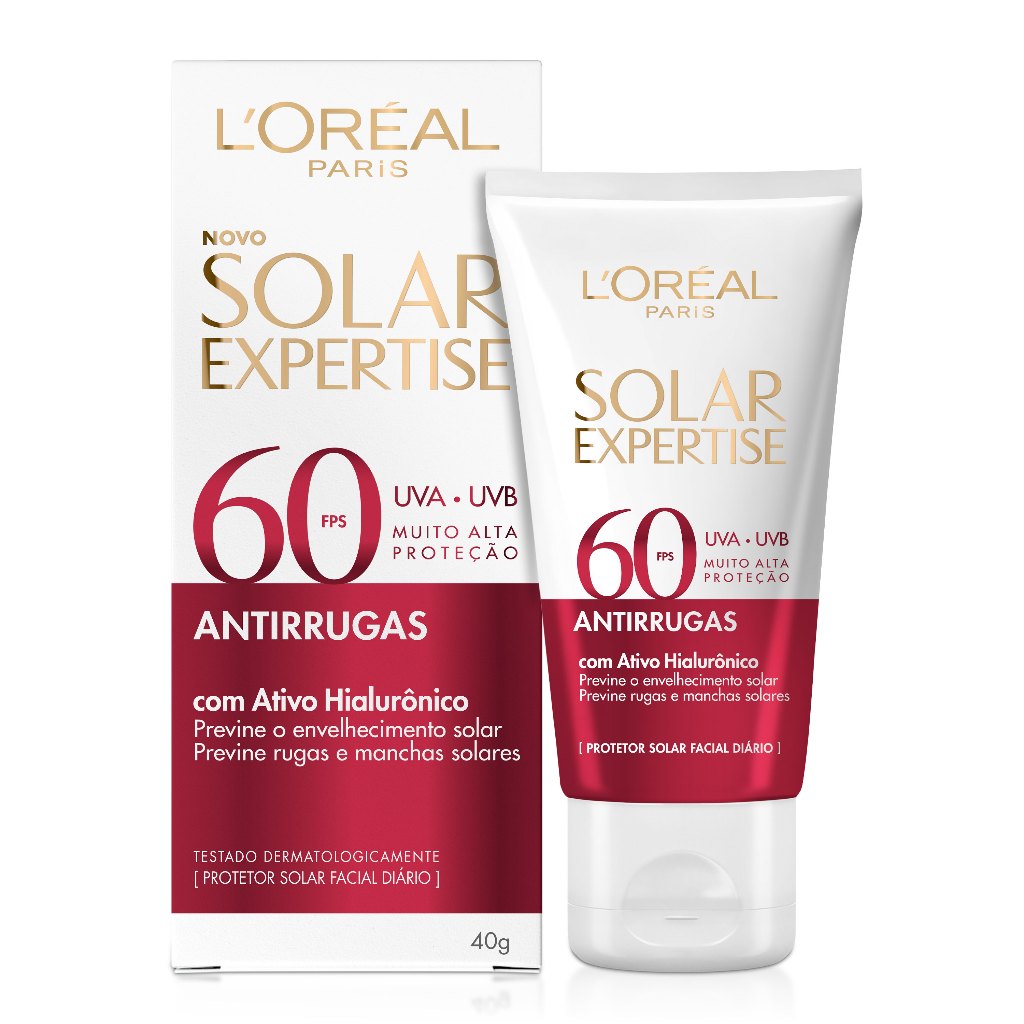 Imagem Protetor Solar Facial FPS 60 com Hialurônico, Antirrugas, Toque Seco, Solar Expertise Antirrugas L'Oréal Paris 40g