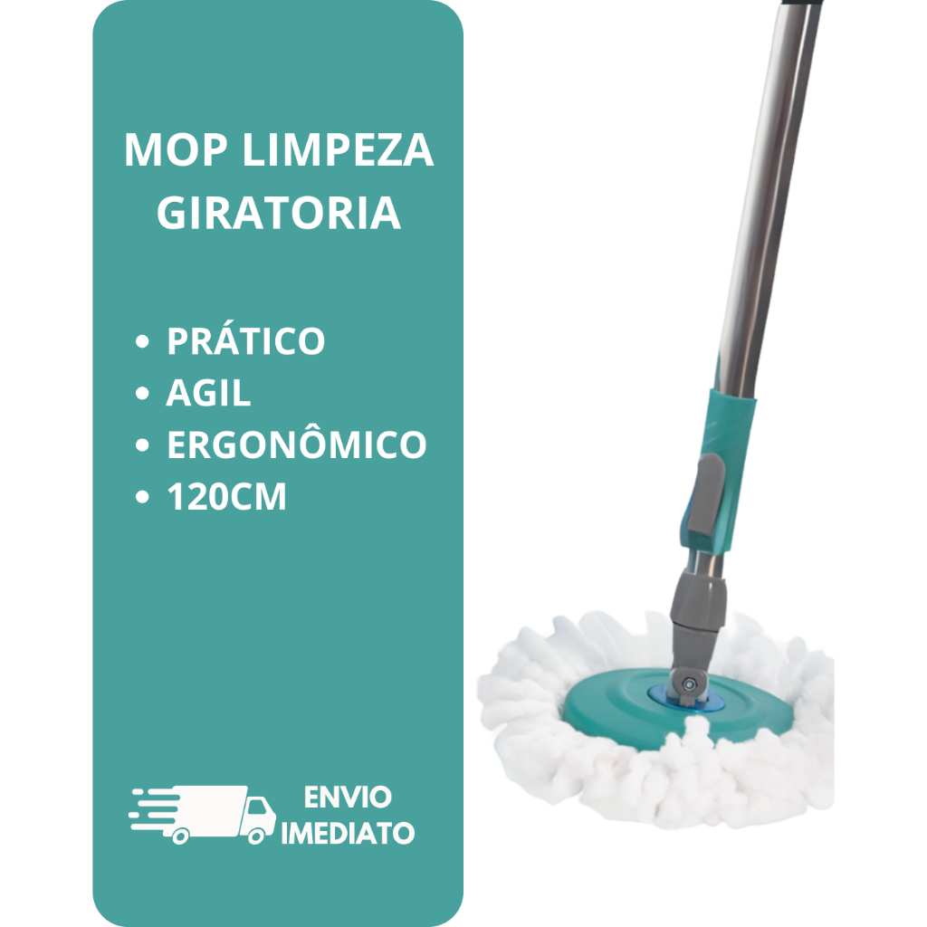 Mop Giratório Esfregão Microfibra 120cm Limpeza 360° Star Limp