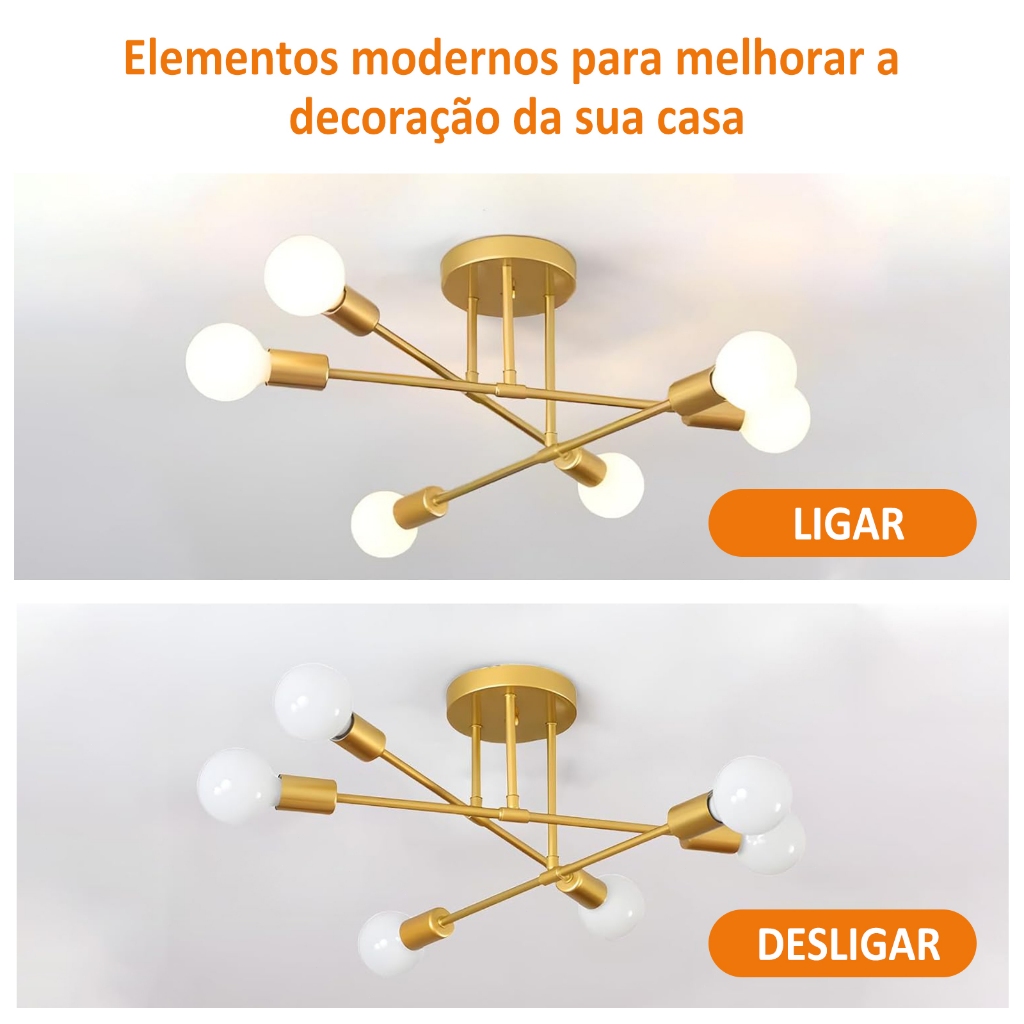 Pendente Lustre Sputnik Moderno 6 Lâmpadas Sala de Jantar Quarto Cozinha Escritório Comércio — imagem 2 de 2