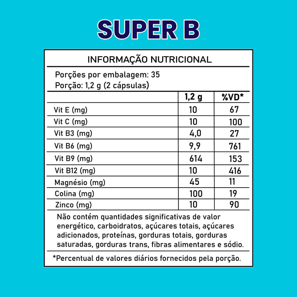 Super B B6 + B9 + B12 Metilcobalamina + Zinco e Magnésio - Amesse 60 Cápsulas · foto 2