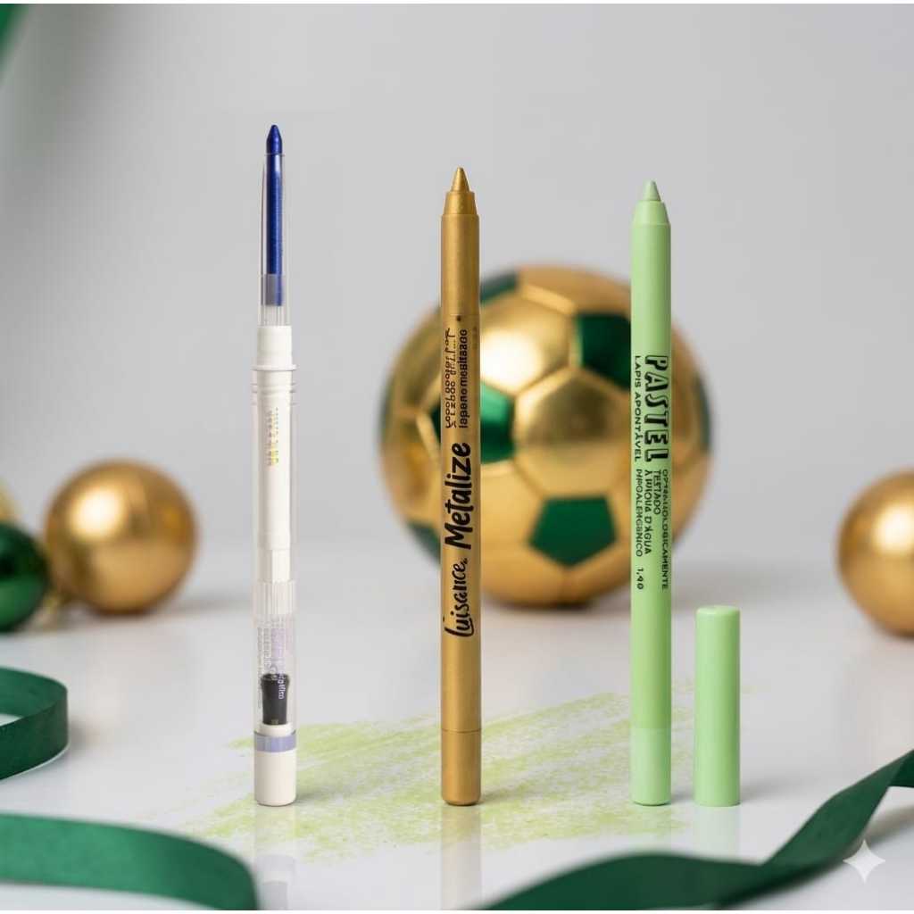 KIT PARA A COPA DO MUNDO (LAPIS HOLOGRAFICO VIOLETA/AZUL+LAPIS VERDE E DOURADO LUISANCE)