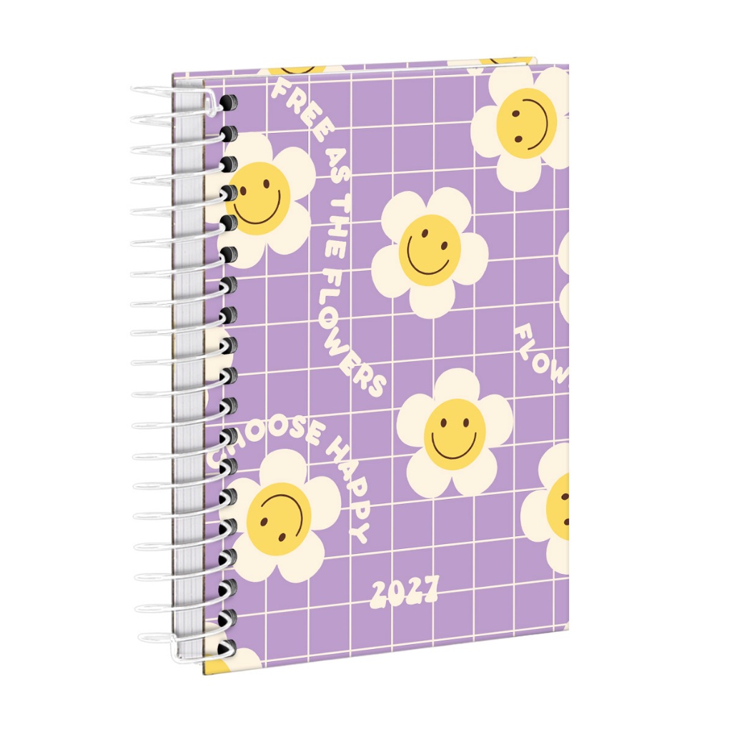 Agenda Mini 2027 Retrô Good Vibes Floral Colorido Capa Dura