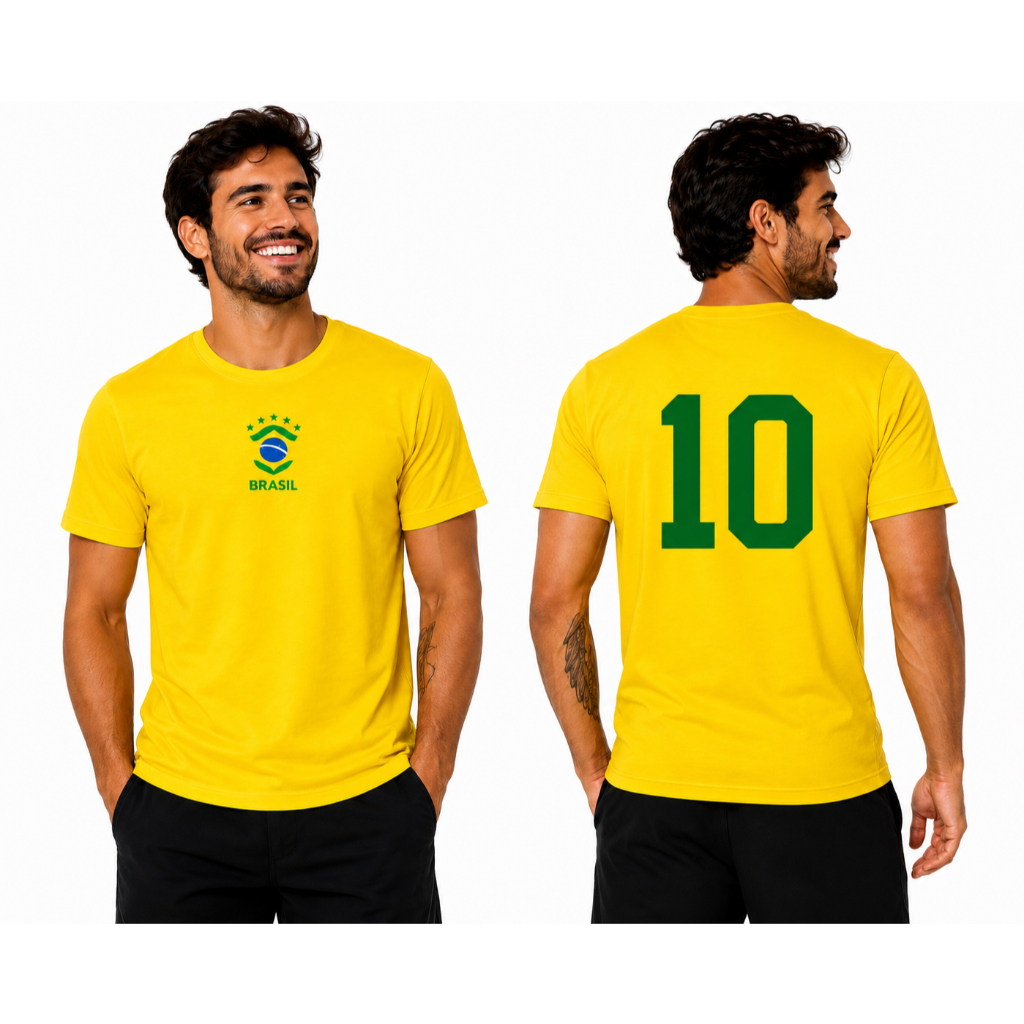 Camisa Camiseta Brasil Copa do Mundo Futebol Brasão Dryfit Algodão Unissex