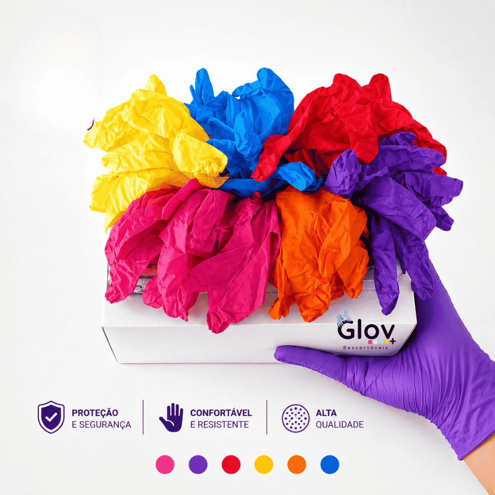 Luva Látex Descartável Colorida Mix 06 Cores Com Pó Caixa 50 ou 100 Unidades