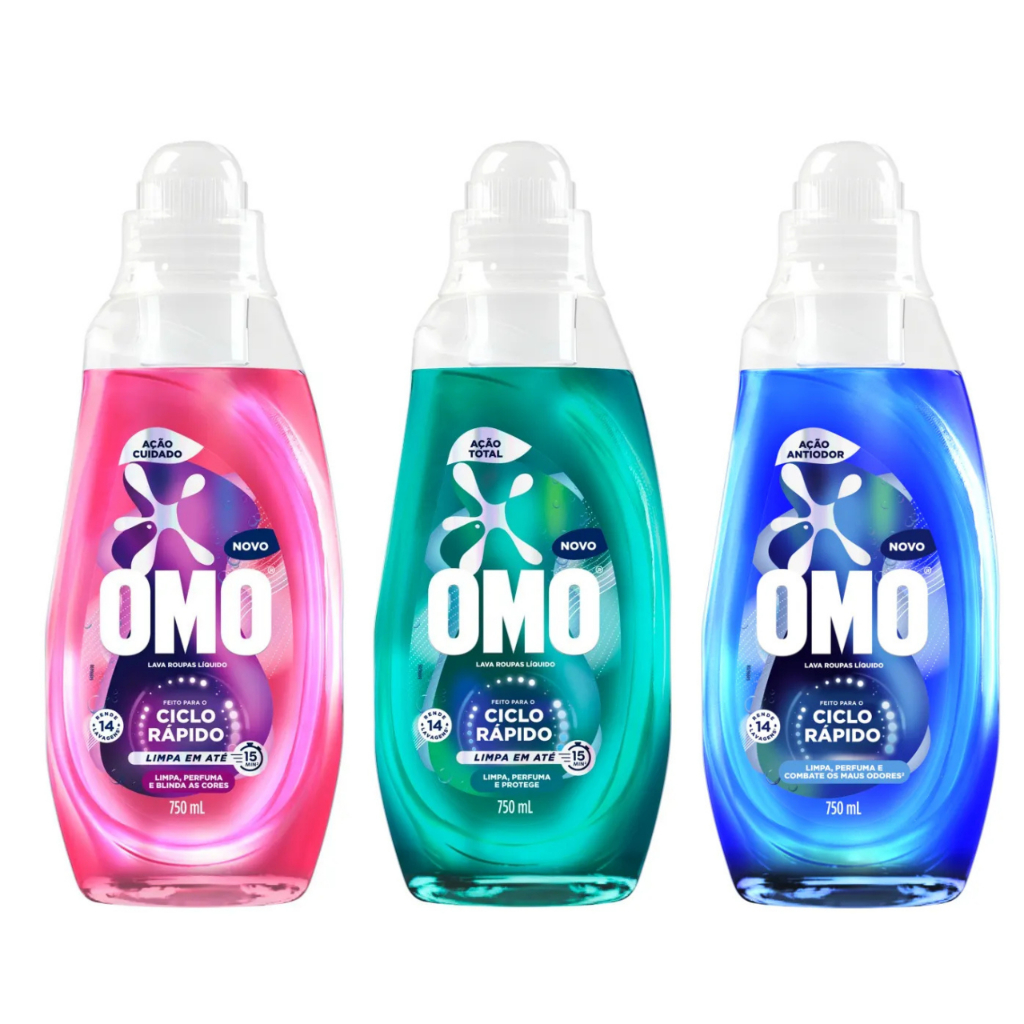 Kit 3 OMO Ciclo Rápido 750ml 1 Ação Cuidado +1 Ação total + 1 Ação Antiodor