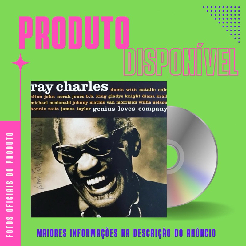 CD RAY CHARLES - GENIUS LOVES COMPANY (Part. Especial: Norah Jones, James Taylor, Diana Krall, Elton John *