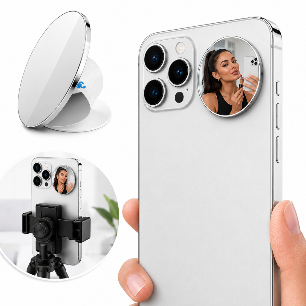 Espelho Para Selfie Compatível iPhone Android Câmera Traseira Fotos Vídeos Reels TikTok Vlog Gravação Conteúdo Criador