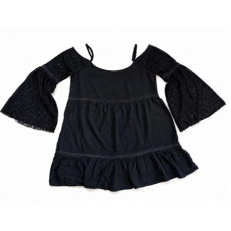 Blusa Feminina Preta Cheers Tamanho M Manga com Renda 100% Viscose Casual Elegante