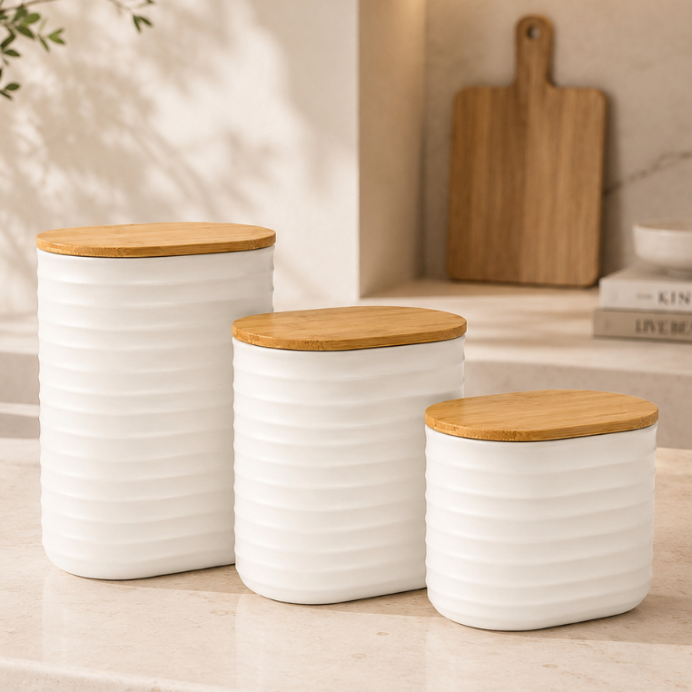 Porta Tempero com Tampa de Bambu Pote Hermético para Mantimentos Cozinha