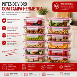 Kit 5 Pote Hermético 630ml/1500ml Hermético Marmita Fit com Tampa 4 Travas