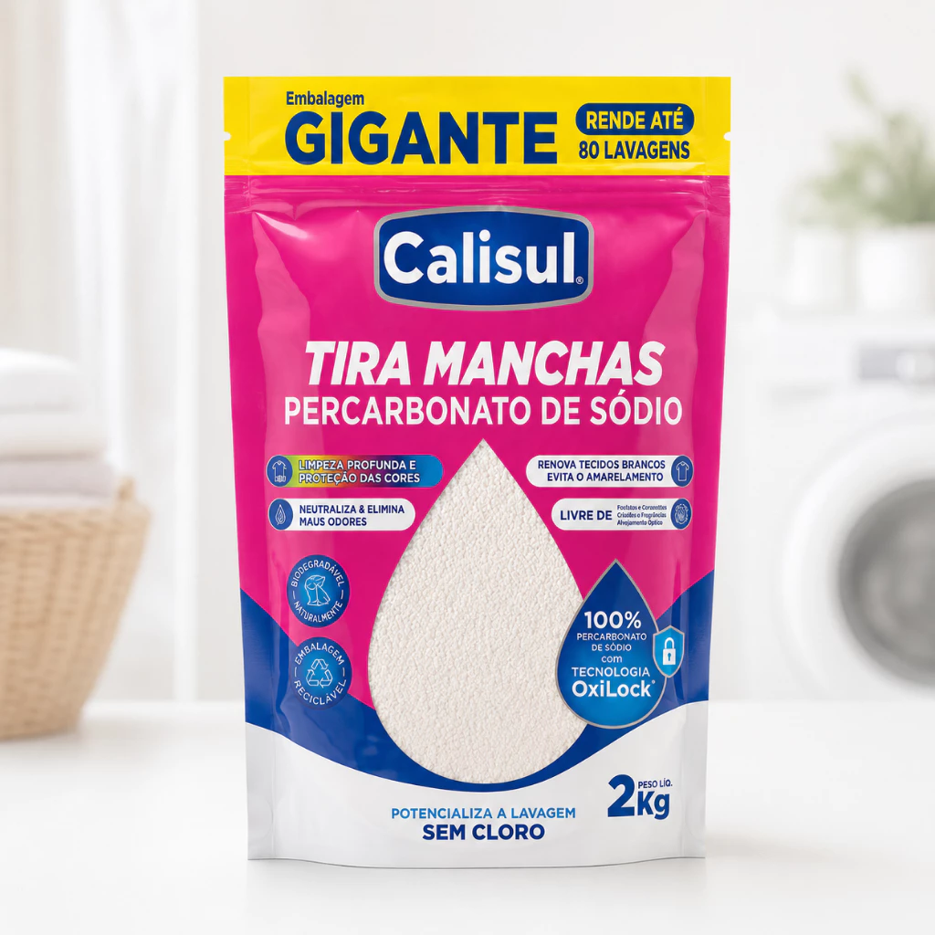 Percarbonato de Sódio Calisul 2kg Puro Granulado Removedor de Manchas para Roupas Brancas e Coloridas