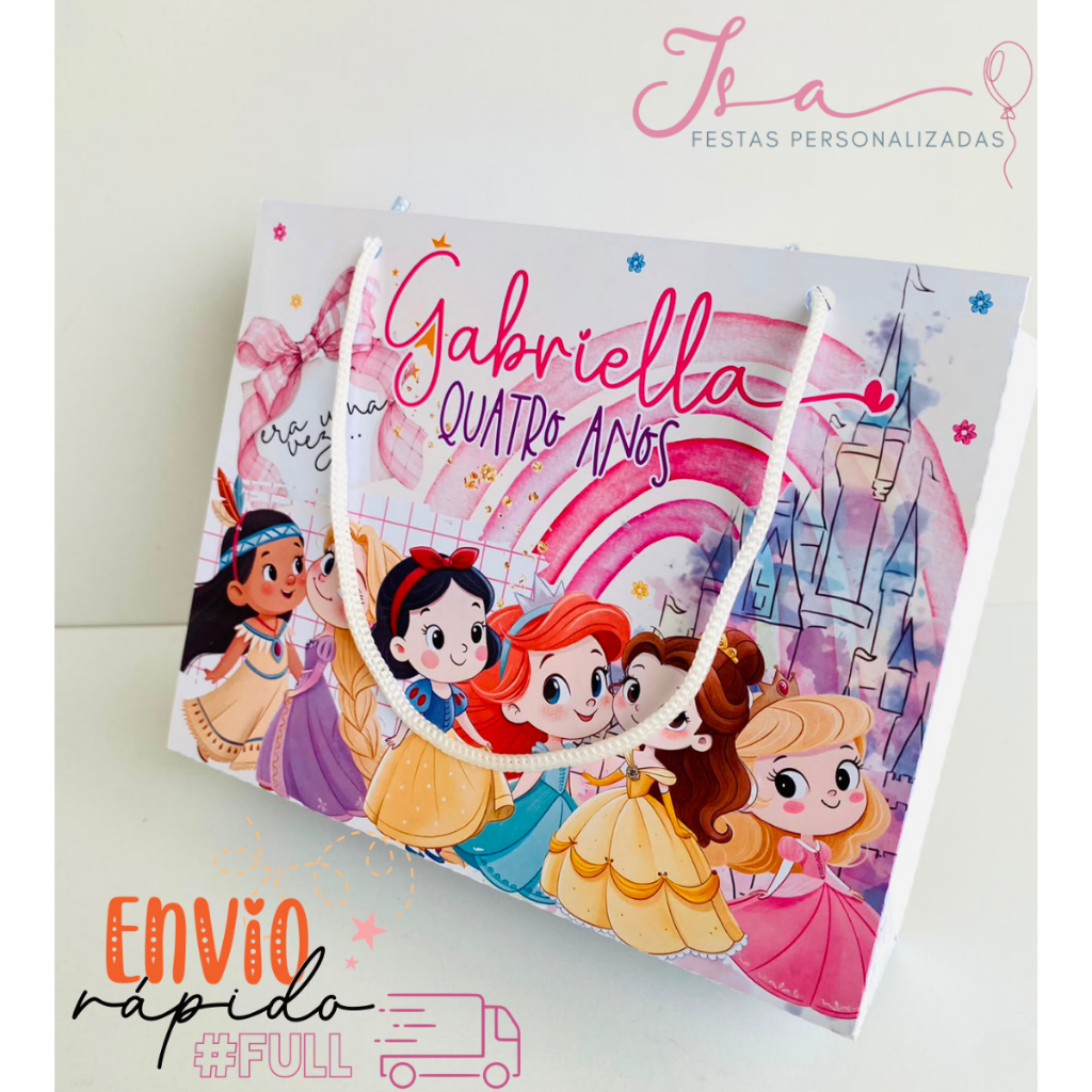Sacolinhas Princesas Personalizadas Kit Festa Infantil Pegue e Monte