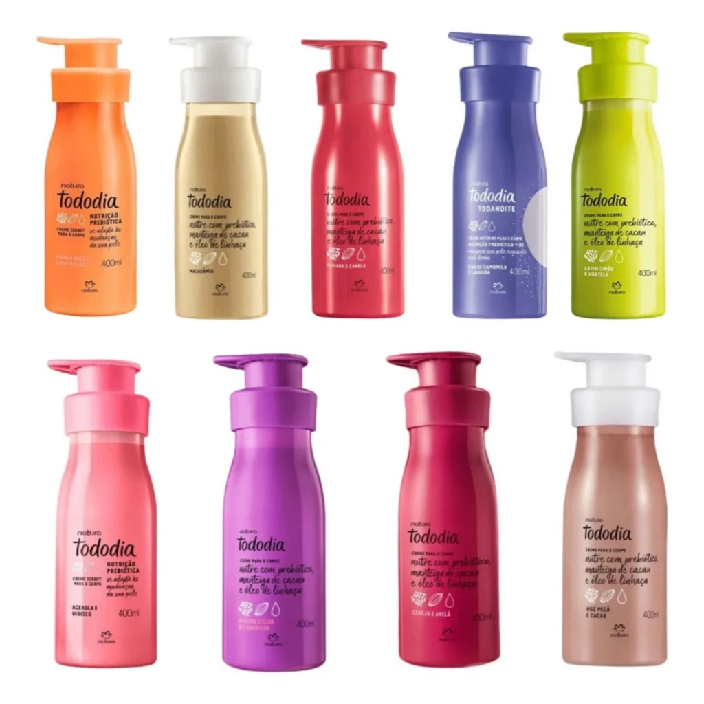Hidratante Corporal Natura Todo dia 400ml Algodão macadâmia manga rosa e agua de coco maçã caramelada e baunilha